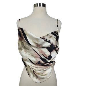 Forever 21 Cream Boho Watercolor Satin Y2K Crop Top Size M